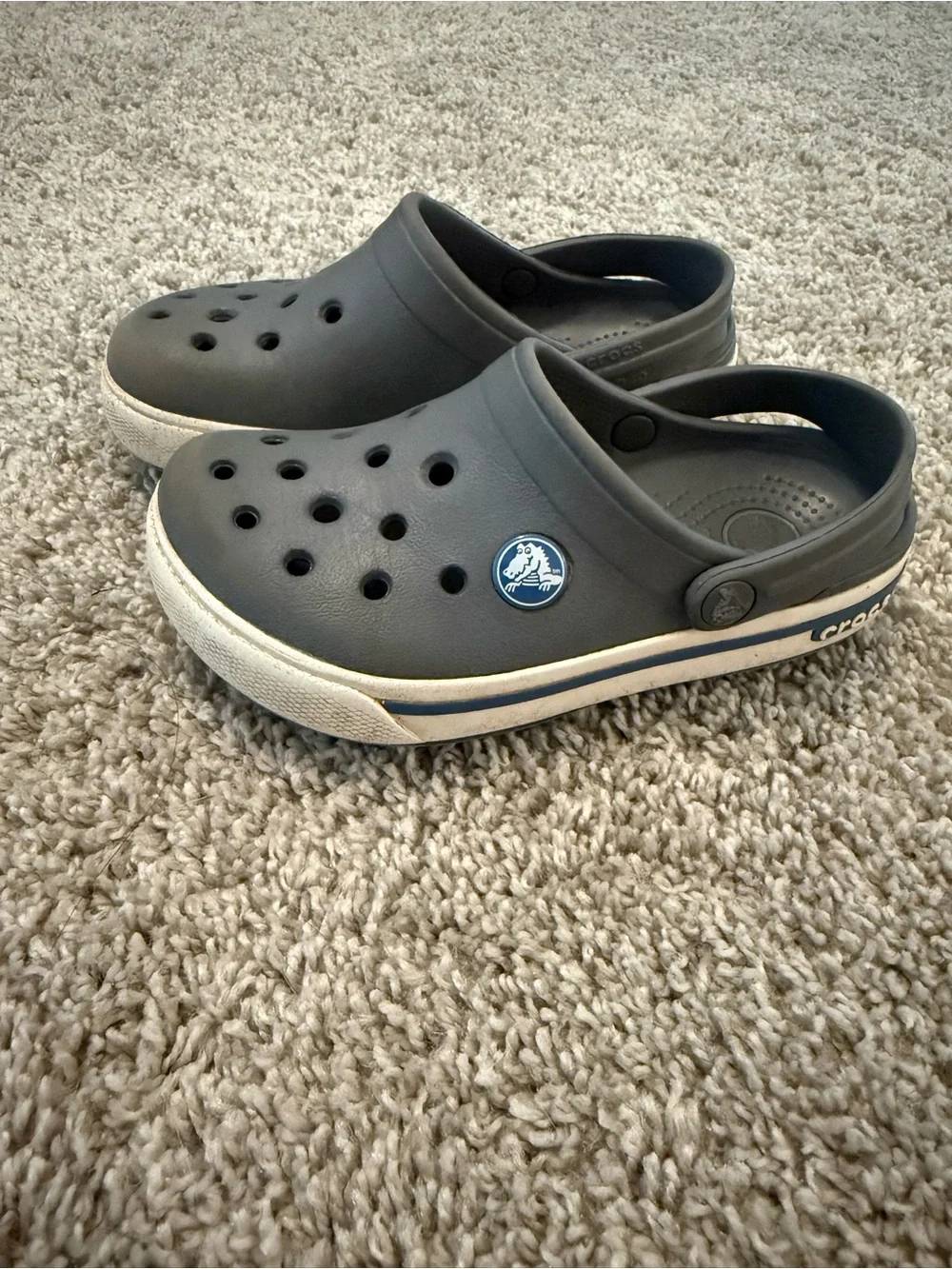 CROCS Kids Gray Classic Clogs with White Trim